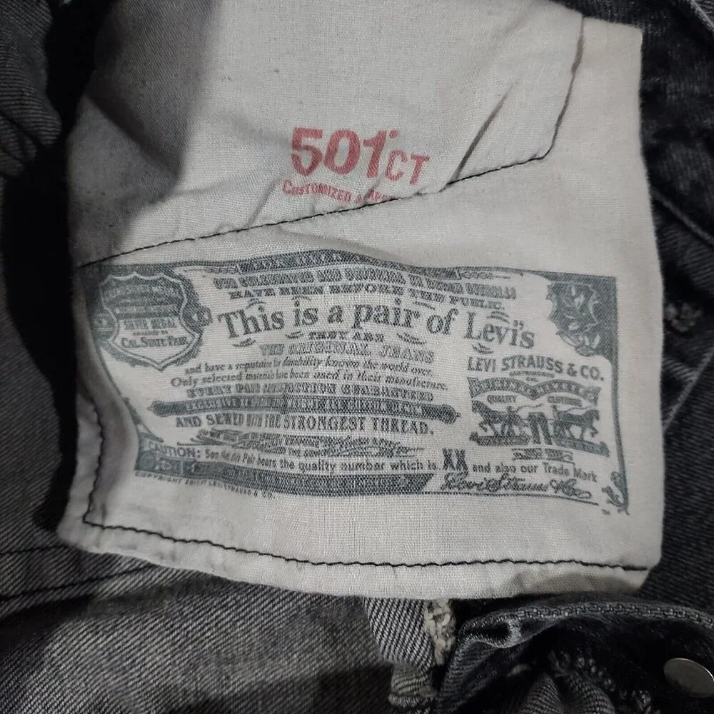 Levis 501 Jeans Button Fly  28"w 27.5"L Washed Black Denim Cotton Brass Rivited - Picture 15 of 16